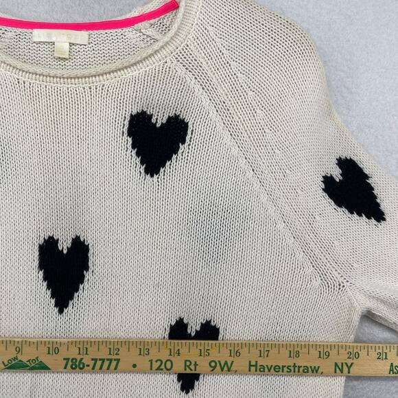 LISA TODD Sweater S Love Gear Hearts Rolled Hem Pullover Cotton Blend White - Picture 11 of 14